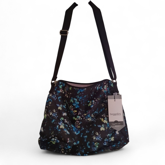 NWT Baggallini Black and Blue Floral Shoulder Bag - Picture 10 of 10